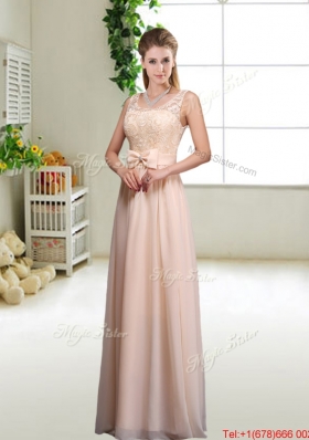 Perfect Bowknot Scoop Dama Dresses in Champagne