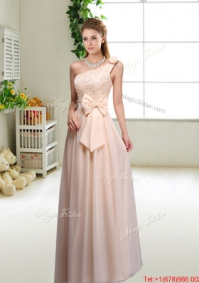 Perfect Bowknot Scoop Dama Dresses in Champagne