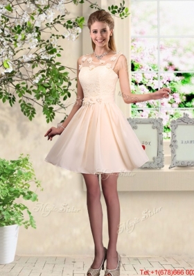 Suitable V Neck Appliques Prom Dresses in Champagne