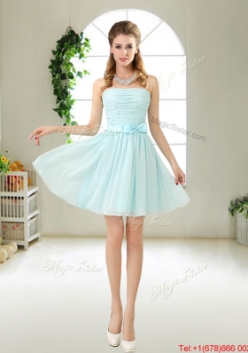 Beautiful A Line Ruched Bridesmaid Dresses in Light Blue