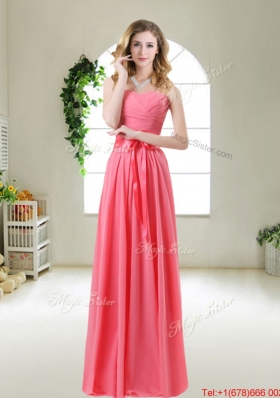 Beautiful Strapless Watermelon Red Prom Dresses with Sash