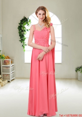 Cheap Watermelon Red Bridesmaid Dresses with One Shoulder