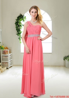 Cheap Watermelon Red Bridesmaid Dresses with One Shoulder