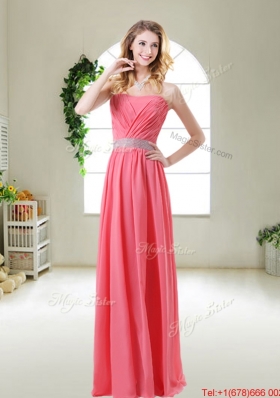 Cheap Watermelon Red Bridesmaid Dresses with One Shoulder