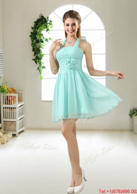 Luxurious Short Halter Top Bridesmaid Dresses with Ruching