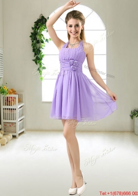 Luxurious Short Halter Top Bridesmaid Dresses with Ruching