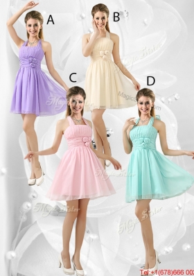 Luxurious Short Halter Top Bridesmaid Dresses with Ruching