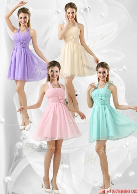 Modern Halter Top Champagne Dama Dresses with Hand Made Flowers