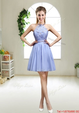 Pretty Lavender Halter Top Prom Dresses with Appliques for 2016