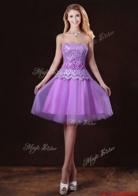 2016 Popular Laced Lilac Bridesmaid Dresses with A Line