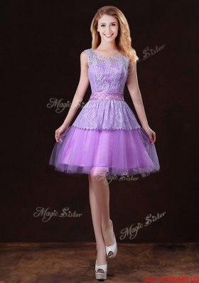 2016 Popular Laced Lilac Bridesmaid Dresses with A Line