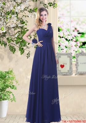 Cheap One Shoulder Floor Length Prom Dresses in Navy Blue