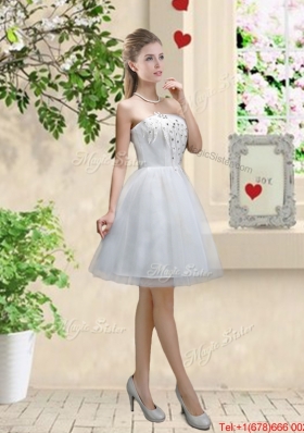 Classical Appliques and Beaded White Dama Dresses with Strapless