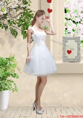 Discount One Shoulder Appliques Prom Dresses in White