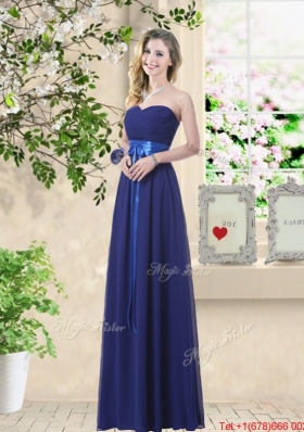 New Style Empire Floor Length Bridesmaid Dresses in Navy Blue