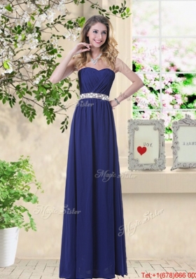 New Style Empire Floor Length Bridesmaid Dresses in Navy Blue