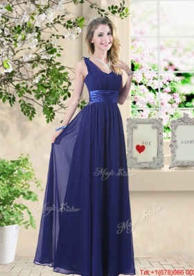 New Style Empire Floor Length Bridesmaid Dresses in Navy Blue