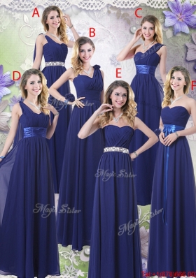 New Style Empire Floor Length Bridesmaid Dresses in Navy Blue