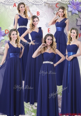 Wonderful Ruched Navy Blue Prom Dresses with V Neck