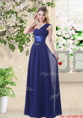 Wonderful Ruched Navy Blue Prom Dresses with V Neck