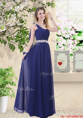 Wonderful Ruched Navy Blue Prom Dresses with V Neck