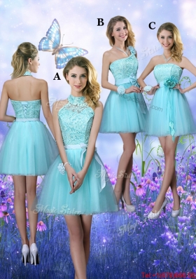 Cheap Lace Short Bridesmaid Dresses in Aqua Blue