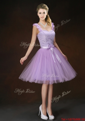 Classical Scoop Prom Dresses with Hand Made Flowers