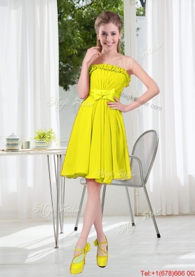 2016 Summer Simple One Shoulder Bridesmaid Dresses in Yellow Green