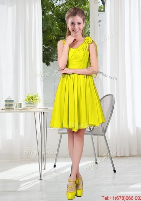 2016 Summer Simple One Shoulder Bridesmaid Dresses in Yellow Green