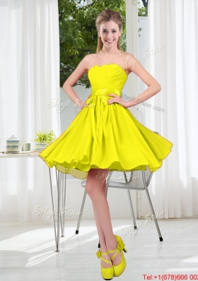 2016 Summer Simple One Shoulder Bridesmaid Dresses in Yellow Green