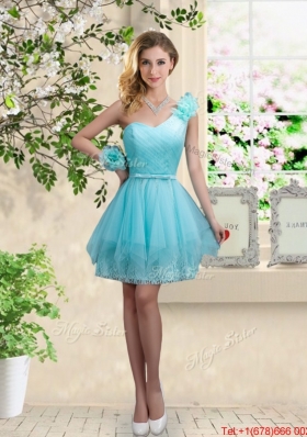 Discount Short One Shoulder Bridesmaid Dresses with Hand Made Flowers