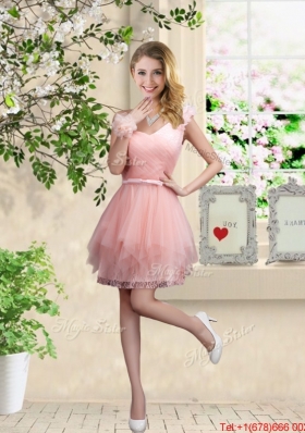 Popular One Shoulder and Belt Bridesmaid Dresses in Pink