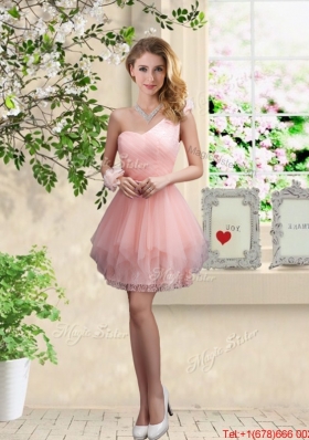 Popular One Shoulder and Belt Bridesmaid Dresses in Pink