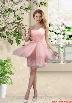 Popular One Shoulder and Belt Bridesmaid Dresses in Pink