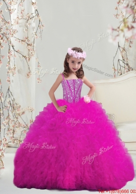 2015 Winter Modern Ball Gown Fuchsia Mini Quinceanera Dresses with Beading and Ruffles