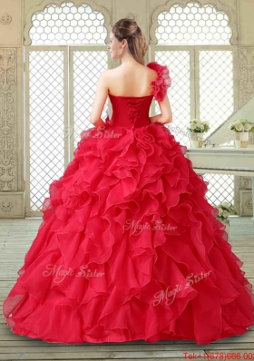 Beautiful One Shoulder Ruffles Quinceanera Gowns in Red