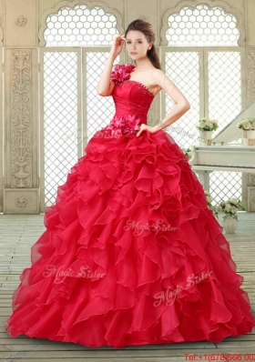 Beautiful One Shoulder Ruffles Quinceanera Gowns in Red