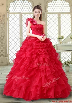 Beautiful One Shoulder Ruffles Quinceanera Gowns in Red