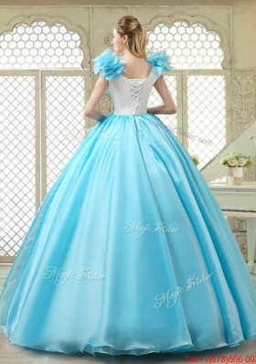 Cheap Aqua Blue Quinceanera Gowns with Appliques and Ruffles