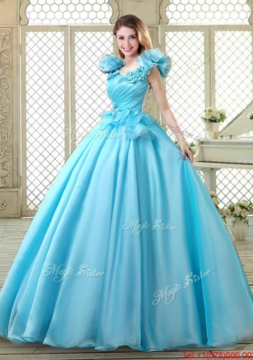 Cheap Aqua Blue Quinceanera Gowns with Appliques and Ruffles