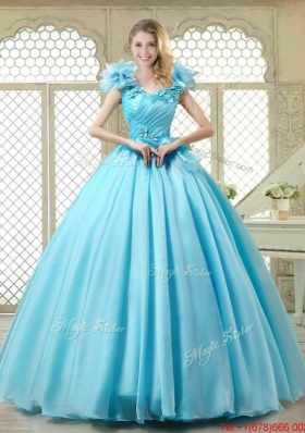 Cheap Aqua Blue Quinceanera Gowns with Appliques and Ruffles