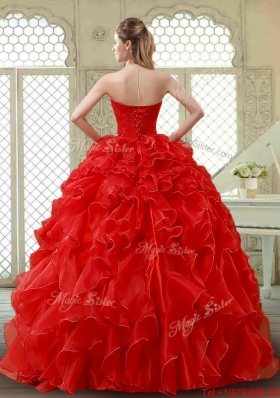Classical Red Quinceanera Gowns with Beading and Ruffles