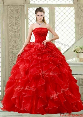Classical Red Quinceanera Gowns with Beading and Ruffles