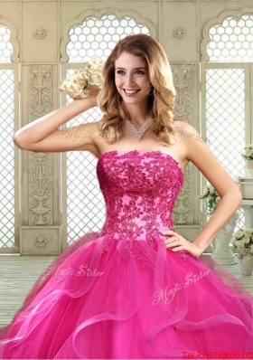 Classical Strapless Fuchsia Sweet 16 Dresses with Appliques