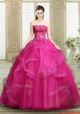 Classical Strapless Fuchsia Sweet 16 Dresses with Appliques