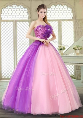 Elegant Hand Made Flowers Sweetheart Quinceanera Dresses in Multi Color
