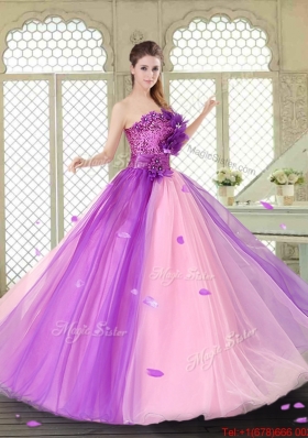 Elegant Hand Made Flowers Sweetheart Quinceanera Dresses in Multi Color
