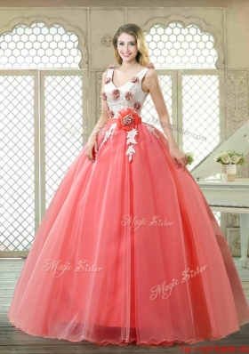Elegant Watermelon Quinceanera Dresses with Hand Made Flowers