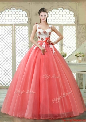 Elegant Watermelon Quinceanera Dresses with Hand Made Flowers