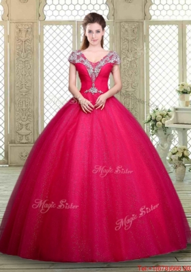 Exquisite Ball Gown Beading Sweet 16 Dresses with V Neck
